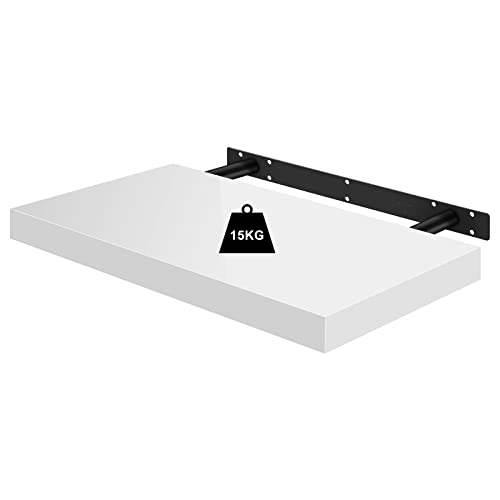 Woltu Volato Wall Shelf High Gloss White - Etagère flottante en bois 30 x 22.9 x 3.8 cm