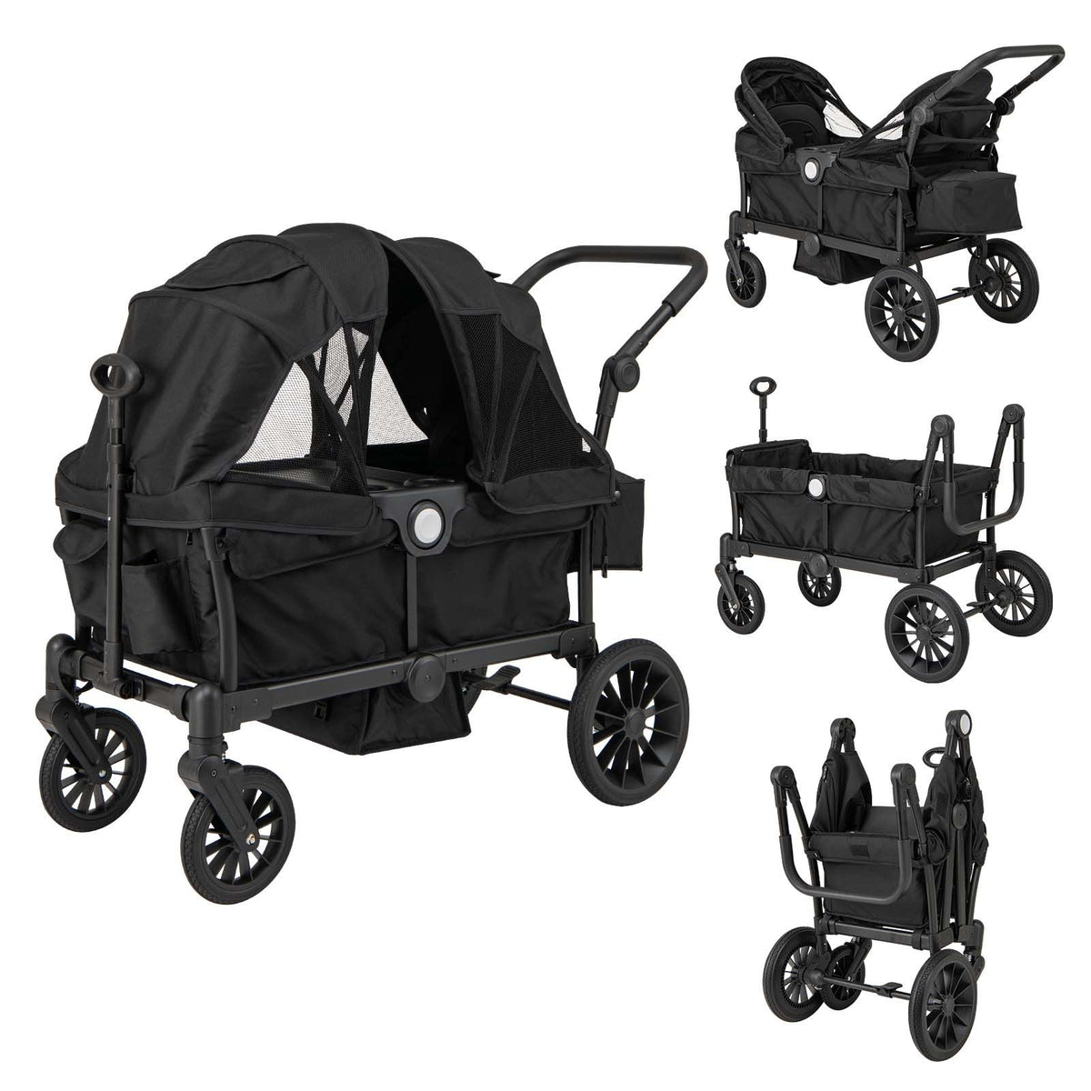 Coast 2-in-1 Twin Trolley pliable Noir - 104 x 57 x 107 cm - Avec poignée réglable et capuche amovible