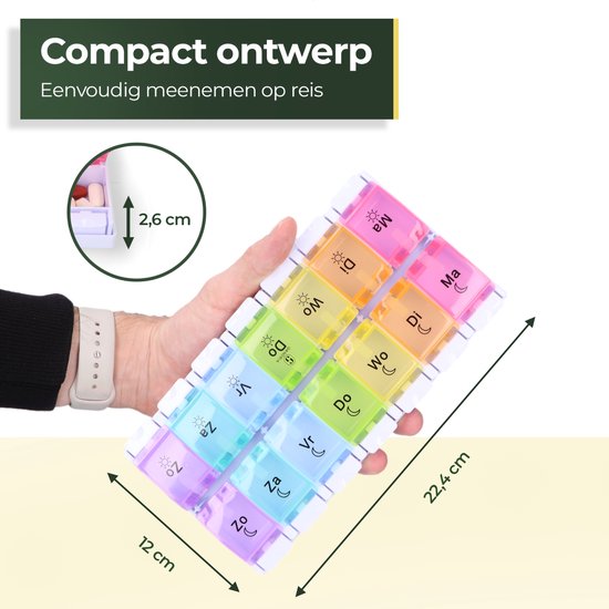 Boîte à pilules Gandria 7 jours - Boîte à pilules - Boîte à pilules avec 14 compartiments - Boîte à médicaments avec fermeture solide - Grands compartiments - Différentes couleurs