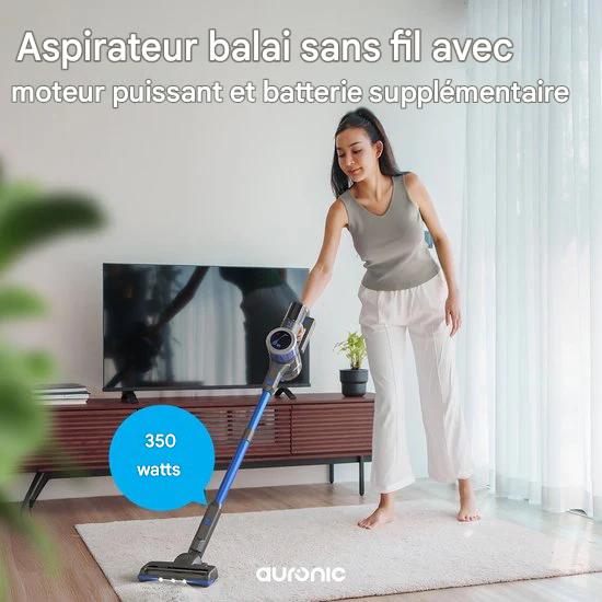 Auronic balai aspirateur - Sans fil - Aspirateur autoportant - Sans sac - 350W - Batterie supplémentaire - Aspirateur - Gris/Bleu