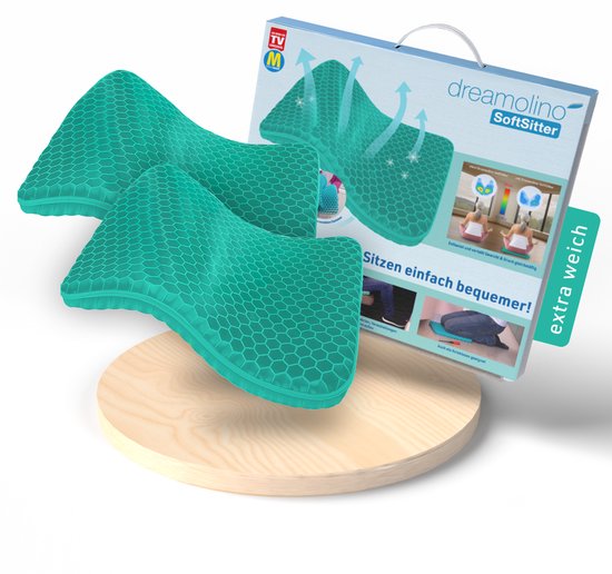 Coussin d'assise Dreamolino Soft Sitter  - 2 pièces -  Coussin en gel confortable au design alvéolé respirant – Répartit la pression et laisse passer l'air – Pour chaise, voiture, chaise de bureau et usage en extérieur – 42 × 37 × 3,5 cm