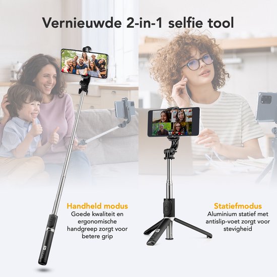 Studio ME Selfie Stick Universal - Trépied - Convient pour téléphone et caméra d'action - 100 cm - Selfie Stick - Rotation à 360° - Télécommande Bluetooth - Support de téléphone
