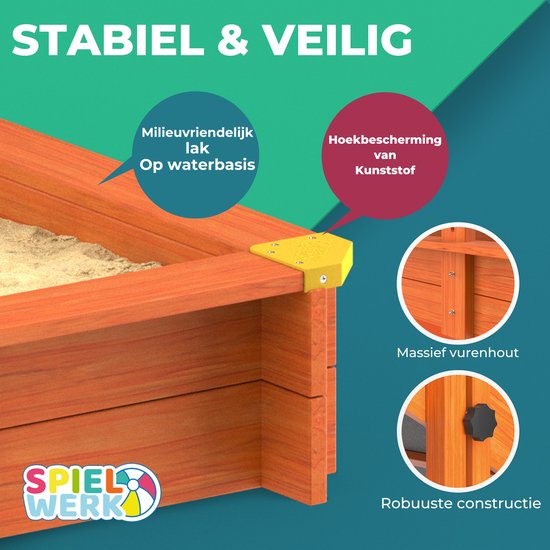 Spielwerk Sandbox - Bois Toit ouvrant UV 50+ Max - 140x140x120cm