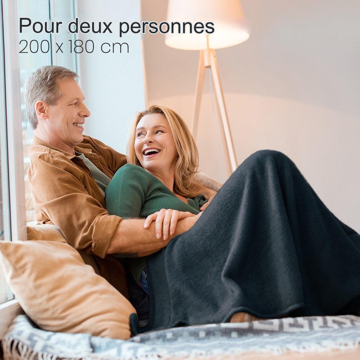 Couverture chauffante électrique Auronic - Sur-couverture - 2 personnes - 3 niveaux - Avec minuterie - 200 x 180 cm - Anthracite