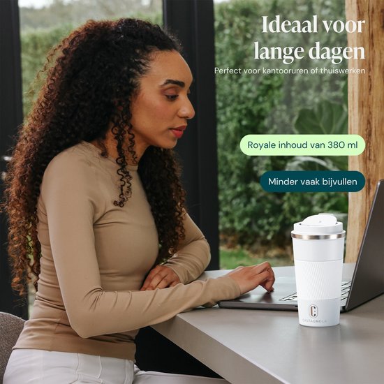 Mug isotherme Castagnola - Mug à café à emporter - Mug de voyage pour café et thé - Mug à thé - 510 ml - Acier inoxydable - Blanc
