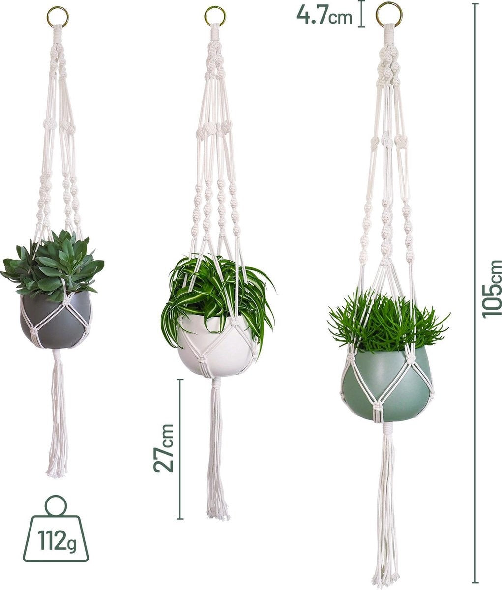 Gadgy Plant Hanger Macramé - Corde tressée de luxe en coton - 3 pièces - suspension de pot de plante - pot suspendu
