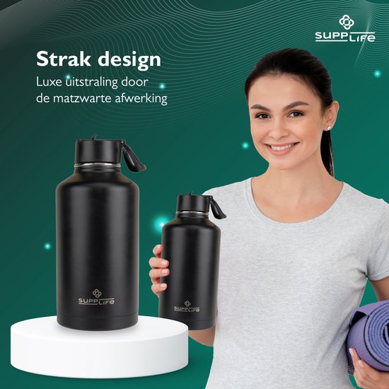 Bouteille isotherme Supplife Luxe en acier inoxydable, 2 litres - double paroi isolante - sans BPA et étanche