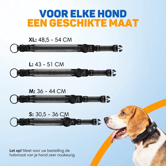 Vulpes Goods® Pets - Collier pour chien adapté à Apple AirTag - Collier Apple Airtag pour chiens Pro - Sûr, léger, réfléchissant et confortable - Anti-rayures et résistant à l'eau - 2 accessoires inclus - 43-51 CM - L