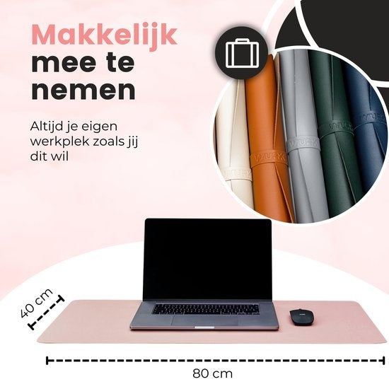 WURK Tapis de bureau professionnel en cuir synthétique - Organisateur de bureau - Accessoires de bureau - Tapis de souris XXL- Inclut un clip pour câble - 80x40 - Rose