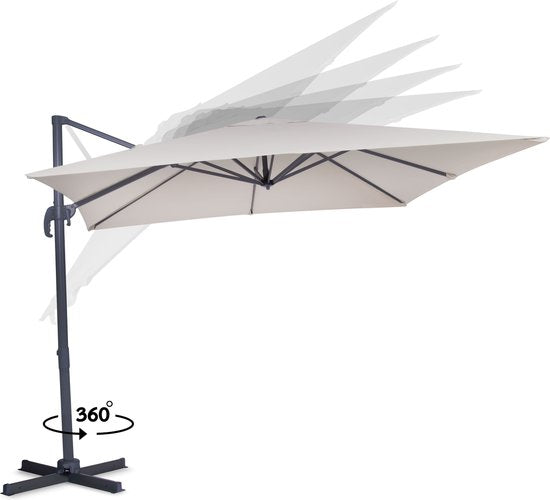 VONROC Premium Parasol flottant Pisogne 300x300cm - Base transversale et housse de protection incluses - Parasol carré - Rotation 360° - Inclinaison - Toile résistante aux UV - Beige