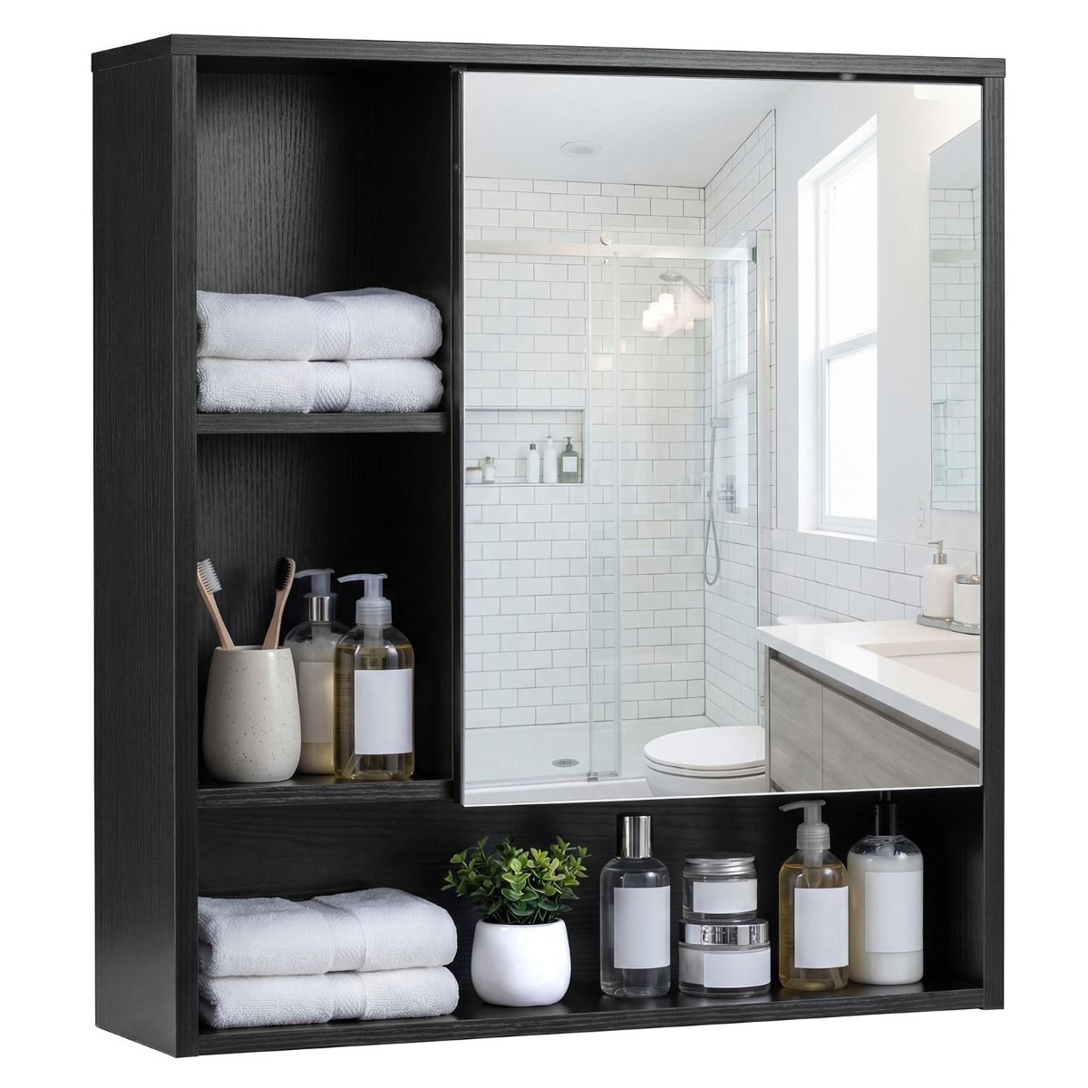 Coast : meuble de salle de bains avec miroir - Noir - 56 x 16 x 61 cm
