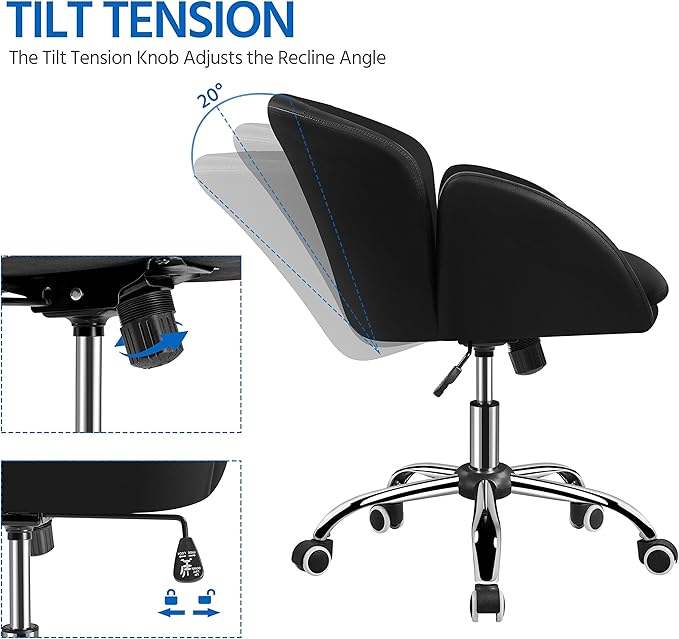 Chaise de bureau ergonomique Yaheetech - Noire - Chaise pivotante réglable avec accoudoirs et fonction d'inclinaison