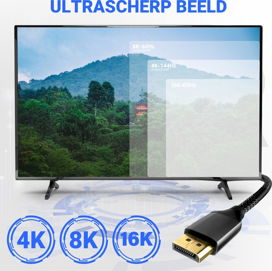 Câble DisplayPort 2.1 - 16K@60Hz/8K@120Hz/4K@144Hz - DisplayPort vers DisplayPort - Câble DP - 2 mètres
