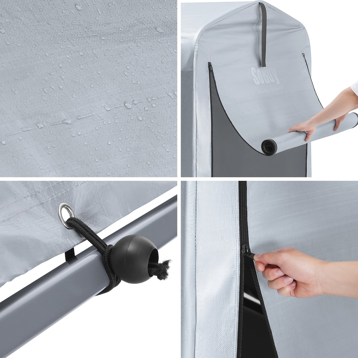 SoBuy KLS11-K Abri de jardin extérieur, étanche, abri vélo et rangement, argent, 120 x 176 x 163 cm