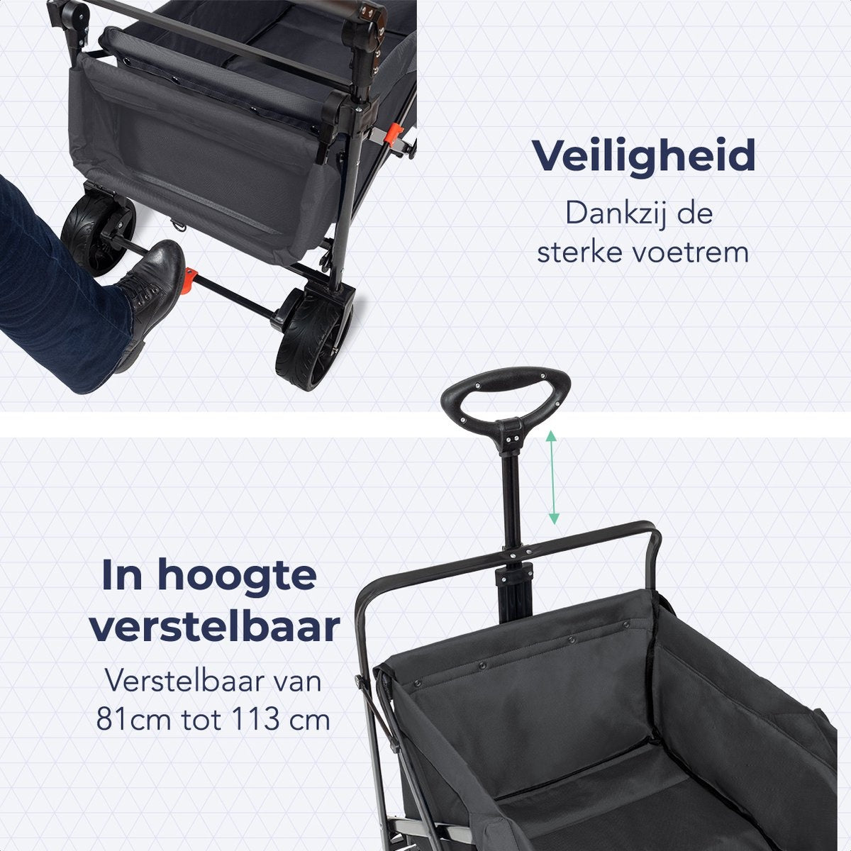 LifeGoods Wagon - Pliable - Jusqu'à 120KG - 90L - Polyester lavable - 120x80cm - Gris