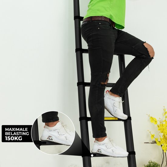 Outbee Telescopic Ladder - Échelle pliante télescopique - Hauteur de travail 2.6m - Aluminium - Noir