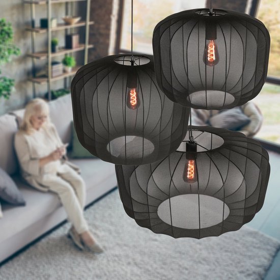 Anne Lighting - suspension - Sable - noir - lin et métal - Ø 60 cm - E27 - 4193ZW