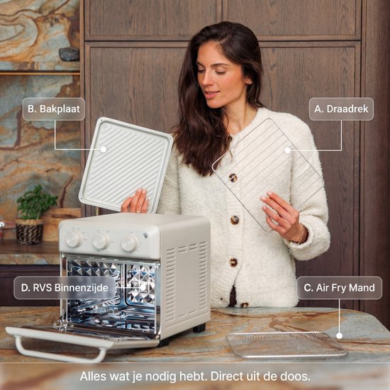 Safecourt Four Airfyer 6-en-1 - 100% sans PFAS - 6 programmes - 80 à 230 degrés - Airfryer, cuire, rôtir, toaster, griller et réchauffer - Beige