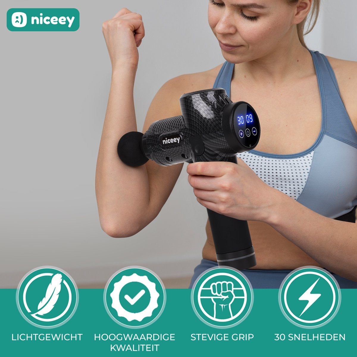 Masseur - Niceyy - Pistolet de massage musculaire - Sans fil - Noir