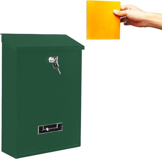 BRASQ Letterbox Green - Boîte aux lettres murale avec serrure - Boîtes aux lettres - Boîte aux lettres moderne avec plaque d'identification - avec matériel de montage et 2 clés - cylindre de serrure - acier inoxydable