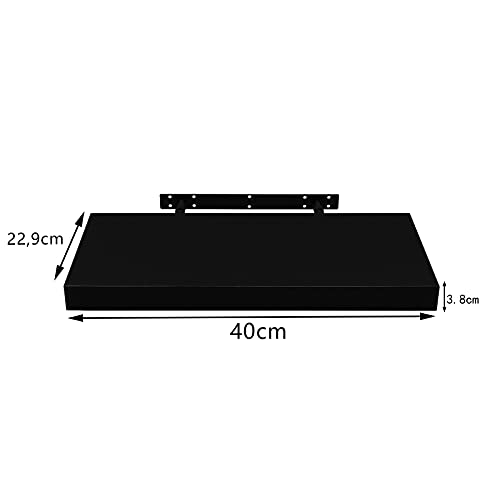Woltu Floating Wall Shelf RG9372sz - Étagère murale en bois noire - 40x23x3.8 cm - Pour le salon, la chambre et la cuisine