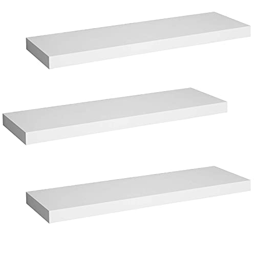 Woltu Wall Shelf Set - 3 Floating Shelves - MDF White - 60x15x4 cm - Pour le salon, la cuisine, la chambre et la salle de bain
