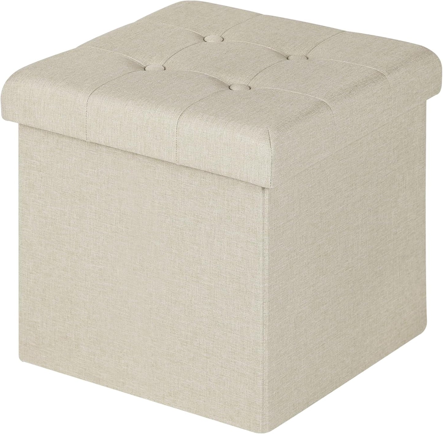 Woltu Tabouret de rangement pliable avec couvercle - Lin blanc cassé - 37,5 x 37,5 x 38 cm - Tabouret et pouf de rangement 35L