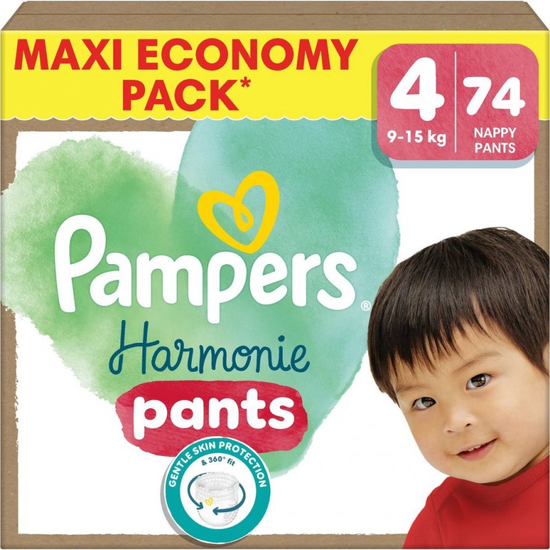 Couches Pampers - Taille 4 - 9-15 kg - 74 pièces - Hypoallergéniques - 12 heures de protection - Protection anti-fuites « Stop & Protect »