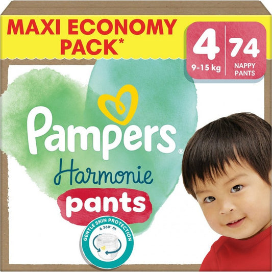 Couches Pampers - Taille 4 - 9-15 kg - 74 pièces - Hypoallergéniques - 12 heures de protection - Protection anti-fuites « Stop & Protect »