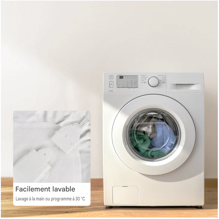 Auronic - Couverture électrique de luxe - 150x80 cm - Polyester blanc - 9 niveaux de chaleur et zone de pieds réglables séparément - Minuterie et protection contre la surchauffe - Lavable