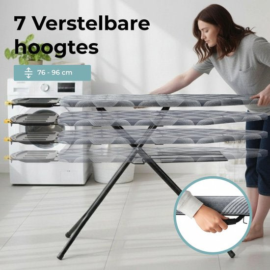 STAUS&BACH Ironiq Pro - Table à repasser pour centrale vapeur - Comprend une planche pliante et un support pliant - 76 - 96 cm réglable en hauteur - Avec support pour centrale vapeur fer à vapeur - 122 x 43,5 cm