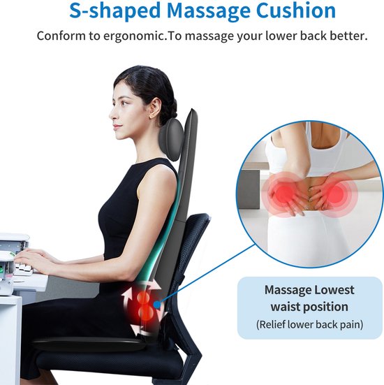 Coussin de massage shiatsu RENPHO - Massage complet du dos et de la nuque - Avec chaleur et vibrations - Zones et intensité réglables - Reconnaissance automatique de la hauteur - Convient à toute chaise - Idéal pour la maison ou le bureau