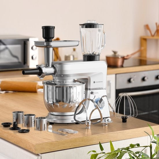 KitchenBrothers Robot de cuisine - Set complet - 15 accessoires - Robot de cuisine - 6L - 1500W - Silver