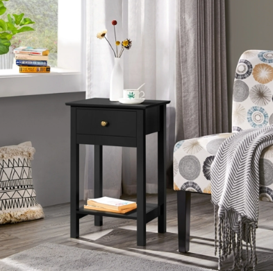 Table de chevet Yaheetech - Noire - 40 x 30 x 61 cm - Avec tiroir et étagère - Design scandinave