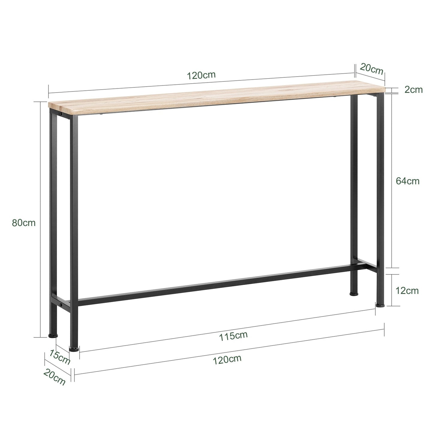 SoBuy Table d'appoint - Moderne - Max. 50 kg - 120 x 20 x 80 cm