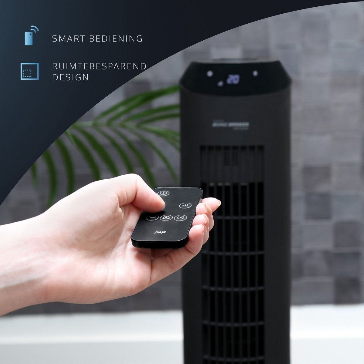 JAP Appliances Vancouver - 2 en 1 Ventilateur silencieux (48dB) et purificateur d'air (Ioniseur) - Ventilateur de tour avec télécommande et minuterie - 6 niveaux - Noir mat