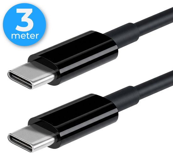 Câble USB-C Nuvance - 100 W - USB-C vers USB-C - 3 mètres - Câbles USB-C - Chargeur rapide - Transfert de données à 480 Mb/ps - Chargeur USB-C - Noir