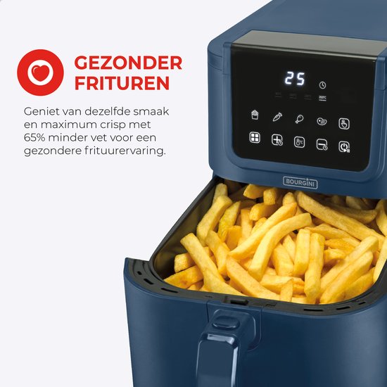 Bourgini Slimfit Airfryer XL Blue - Friteuse à air chaud - 5 litres - 1500W - sans PFAS