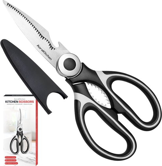 AoraKitchen Ciseaux de cuisine - Ciseaux à viande - Acier inoxydable - Ciseaux de ménage - Ciseaux de jeu - Ciseaux pour droitiers et gauchers - Lavable au lave-vaisselle