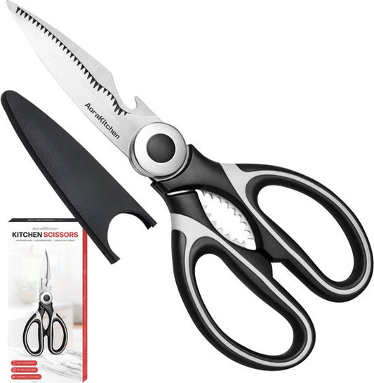 AoraKitchen Ciseaux de cuisine - Ciseaux à viande - Acier inoxydable - Ciseaux de ménage - Ciseaux de jeu - Ciseaux pour droitiers et gauchers - Lavable au lave-vaisselle
