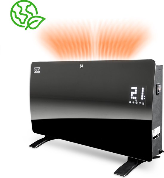 QLT Panneau chauffant en verre incurvé - Chauffage électrique avec App Control - Chauffage de salle de bain avec thermostat et antigel - 2000 Watts - Noir
