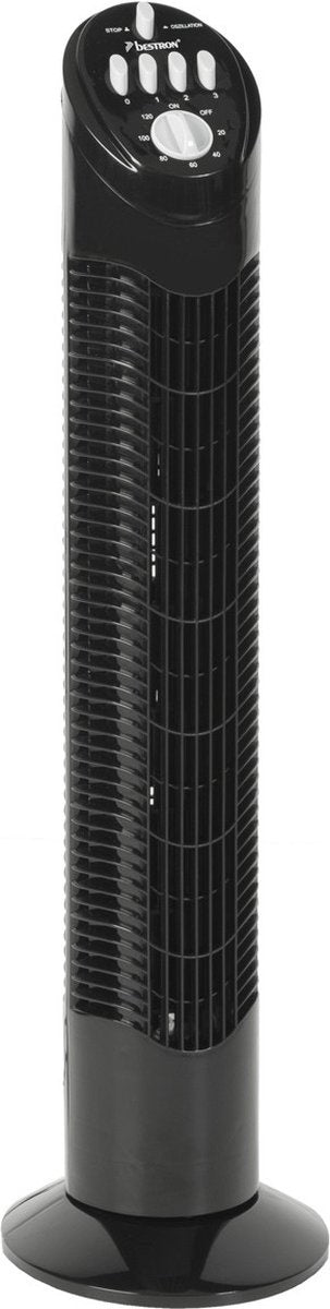 Bestron Torenventilator, Ventilator met 3 snelheidsstanden & 75° graden draaifunctie, incl. Timer, hoogte: 78 cm, 35W, AFT760Z, kleur: zwart