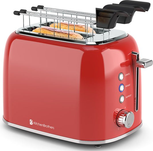 Grille pain - KitchenBrothers - Toaster - 6 niveaux de chaleur - Fentes larges - 870W - Rouge