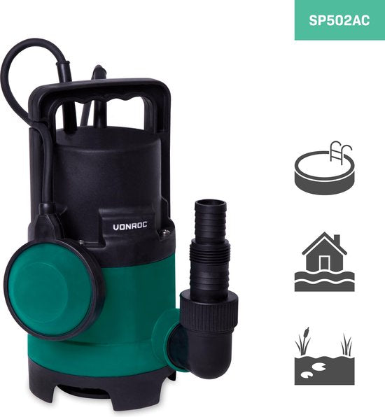 VONROC Pompe submersible/pompe à eau 400W - 8000l/h - Pour eau propre et sale - Avec flotteur