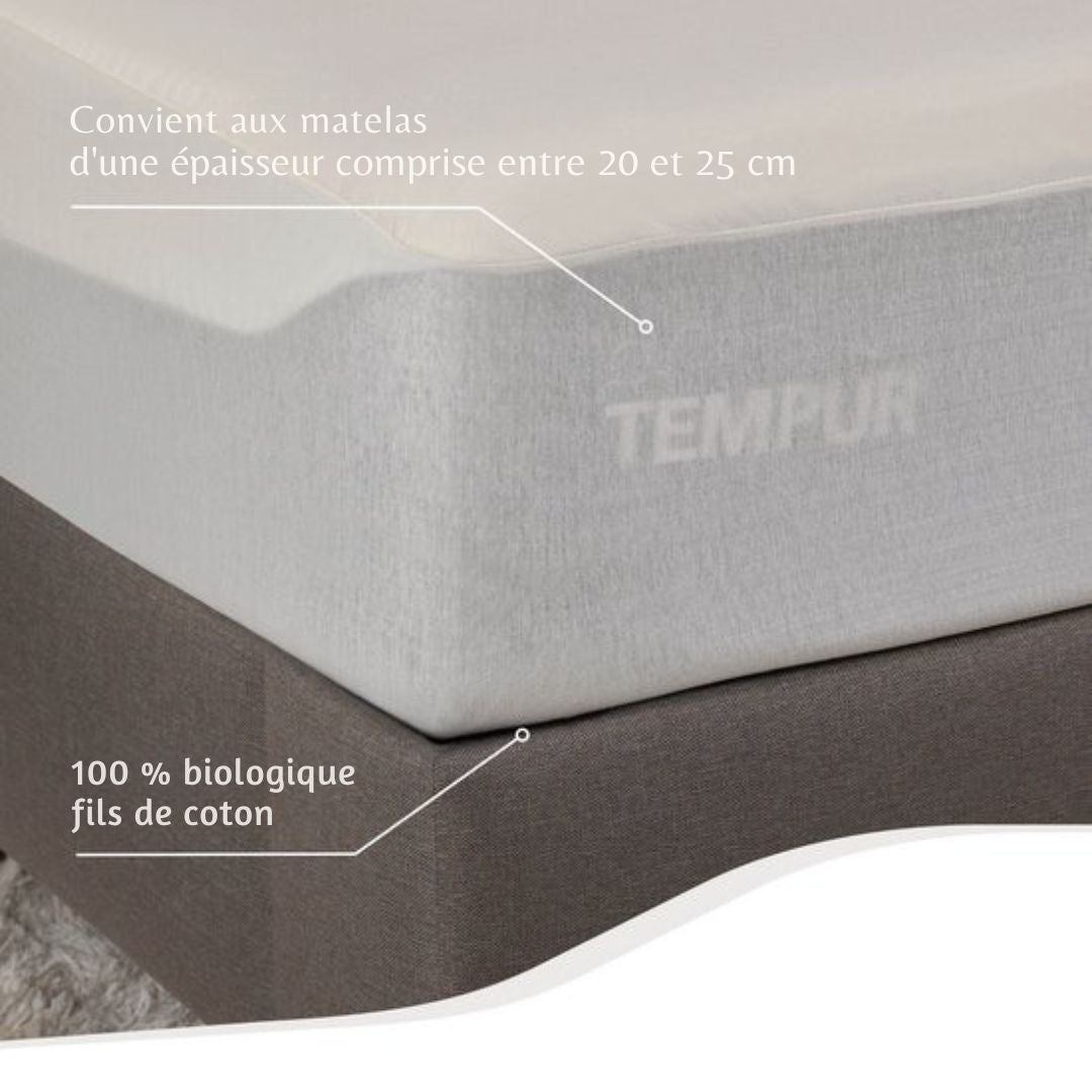 Protège-matelas - Home by TEMPUR® - Nature - 160 x 210 x 25 cm - Coton biologique - Imperméable - Thermorégulateur - Antiacariens - Antiallergique - blanc