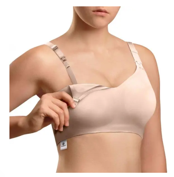 Vulpes Goods® - Soutien-gorge d'allaitement sans armatures - Taille large - Fermeture à une main, bretelles réglables et certification OEKO-TEX® - Pour l'allaitement et la grossesse - Mélange de coton crème