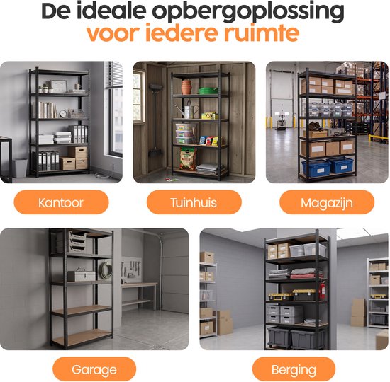 Étagère Infinity Goods noire - Lot de 2 - 180 x 90 x 40 cm - Étagère de rangement en métal - Armoire de rangement - Rayonnage d'entrepôt à 5 tablettes - Charge max. de 175 kg par tablette, 875 kg au total