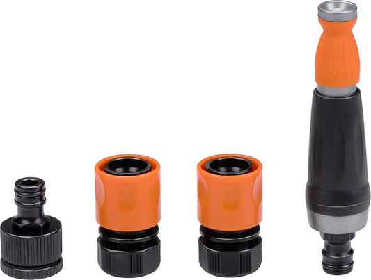 BLACK+DECKER - Lot de 4 raccords pour tuyau d'arrosage / 2x bouchon d'eau / Entretoise - Noir / Orange