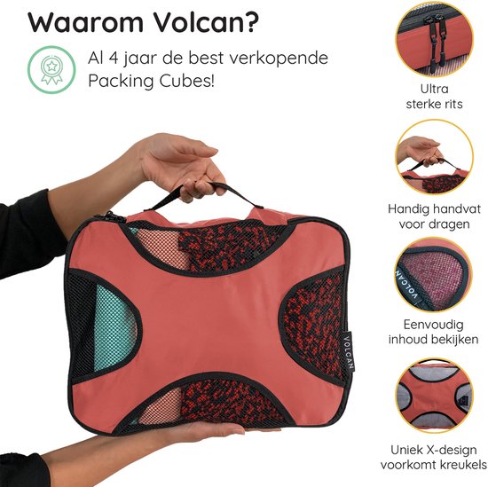 Cubes de rangement Volcan - Kit d'organisation pour valise - Sac à dos et valise - 4 pièces - Cubes de voyage - Rose
