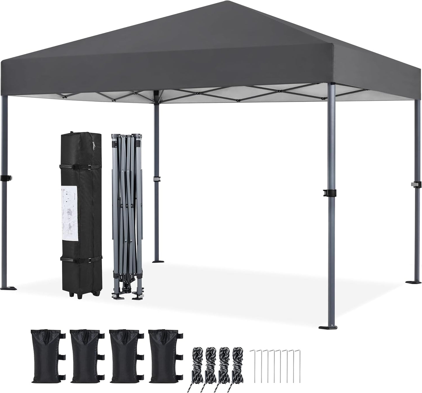 Pavillon pliable Yaheetech 3 x 3 m, gris foncé - Imperméable - Protection UV 50+ - S’accompagne de piquets, de sacs de sable et d’un sac de transport